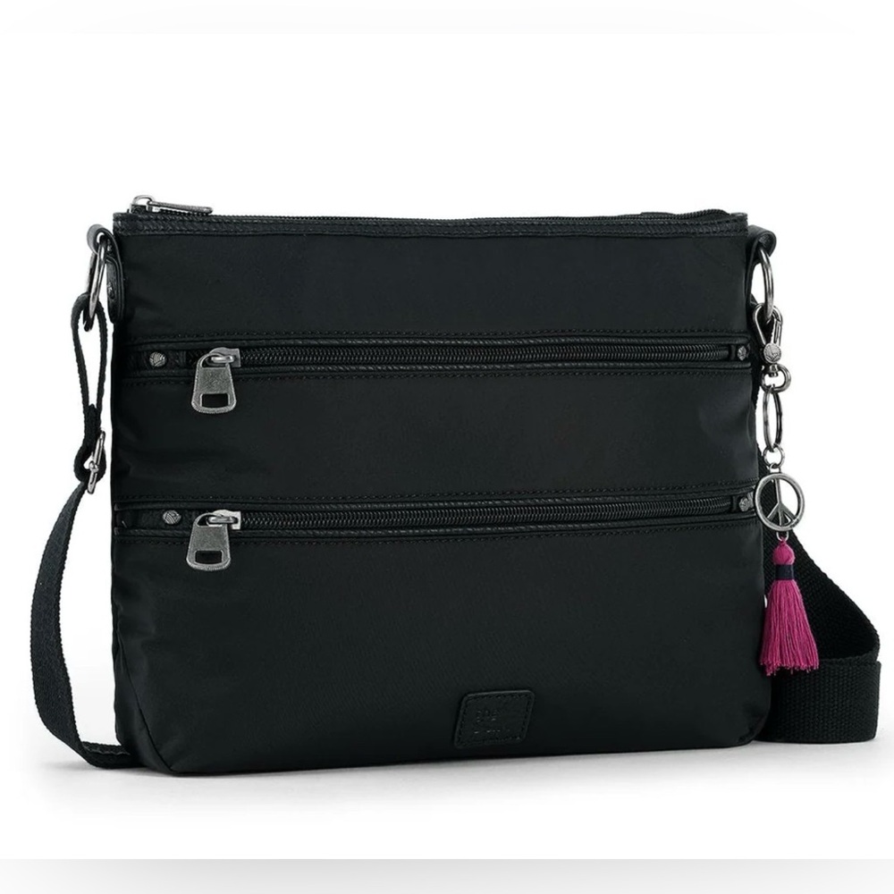 The Sak Esperato crossbody bag black eco twill nylon purse peace bag tag